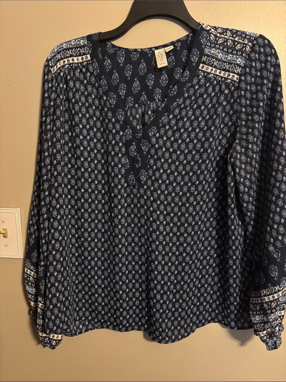 Joie Navy Blue Printed Long-Sleeve Boho Blouse